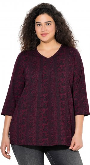 Ulla Popken Mixed Pattern Stripe 3/4 Sleeve Tee Black - Tiskana majica za žene - 