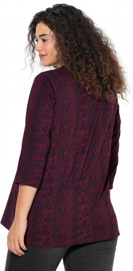 Ulla Popken Mixed Pattern Stripe 3/4 Sleeve Tee Black - Tiskana majica za žene - 