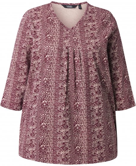 Ulla Popken Mixed Pattern Stripe 3/4 Sleeve Tee Dark Cherry Red - Majice - 