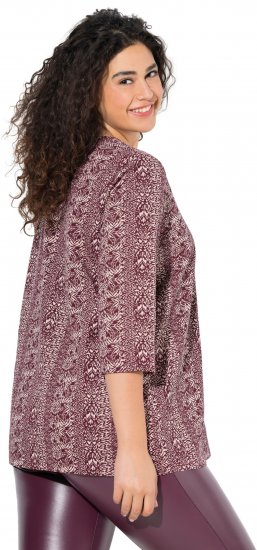 Ulla Popken Mixed Pattern Stripe 3/4 Sleeve Tee Dark Cherry Red - Majice - 