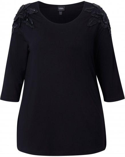 Ulla Popken Flower Epaulet 3/4 Sleeve Top Black - Tiskana majica za žene - 