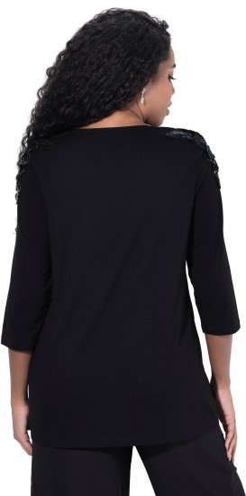 Ulla Popken Flower Epaulet 3/4 Sleeve Top Black - Tiskana majica za žene - 