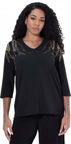 Ulla Popken Feather Beadwork 3/4 Sleeve Top Black - Tiskana majica za žene - 
