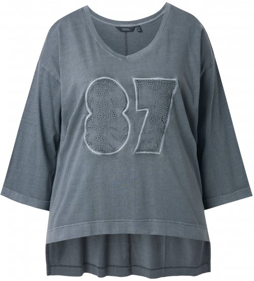 Ulla Popken 87 Applique Oversized Long Sleeve Tee Graphite Grey - Majice - 
