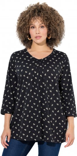 Ulla Popken Flower Print 3/4 Sleeve Tee Black - Majice - 