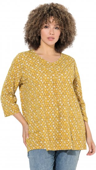 Ulla Popken Graphic Print Pleated 3/4 Sleeve Tee Mocha Brown - Majice - 