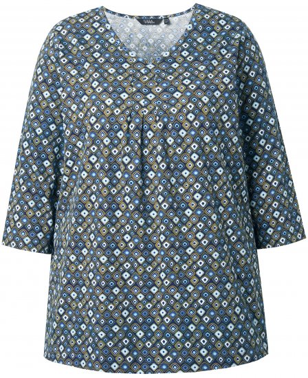Ulla Popken Graphic Print Pleated 3/4 Sleeve Tee Atlantic Blue - Majice - 