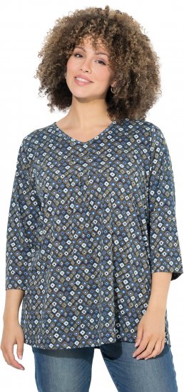 Ulla Popken Graphic Print Pleated 3/4 Sleeve Tee Atlantic Blue - Majice - 