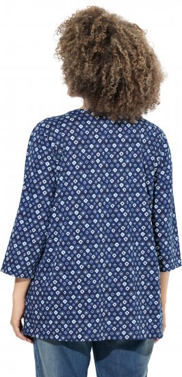 Ulla Popken Graphic Print Pleated 3/4 Sleeve Tee Blue - Majice - 