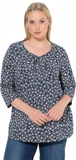 Ulla Popken Snowflake Print 3/4 Sleeve Tee Navy - Majice - 