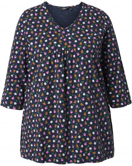 Ulla Popken Gingerbread Print 3/4 Sleeve Tee Navy - Majice - 