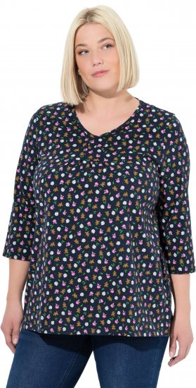 Ulla Popken Gingerbread Print 3/4 Sleeve Tee Navy - Majice - 