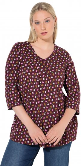 Ulla Popken Gingerbread Print 3/4 Sleeve Tee Plum - Majice - 