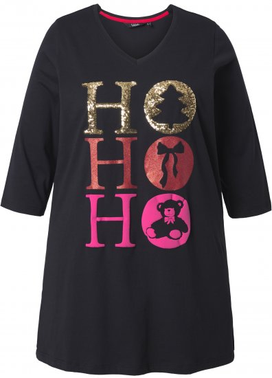 Ulla Popken Ho Ho Ho 3/4 Sleeve Graphic Tunic Tee Black - Majice - 
