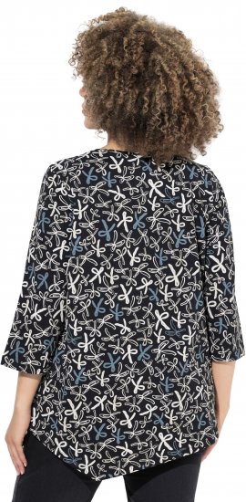 Ulla Popken Ribbon Print 3/4 Sleeve Asymmetric Tee Black - Tiskana majica za žene - 