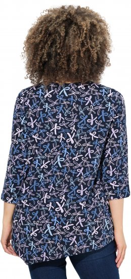 Ulla Popken Ribbon Print 3/4 Sleeve Asymmetric Tee Navy - Tiskana majica za žene - 