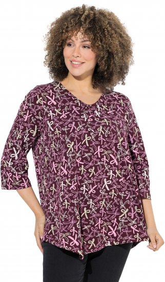 Ulla Popken Ribbon Print 3/4 Sleeve Asymmetric Tee Plum - Tiskana majica za žene - 