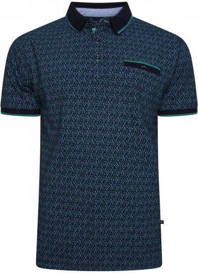 Kam Jeans 5527 AOP Pique Polo with Tipping on Collar/Cuffs Navy - Polo majice - Muške Polo Majice Veliki Brojevi