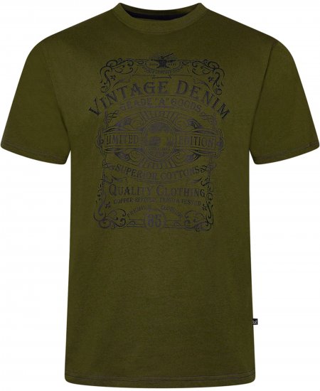 Kam Jeans 5786 Vintage Denim Print Tee Olive - Majice Kratkih Rukava - Muške Majice Kratkih Rukava Veliki Brojevi 