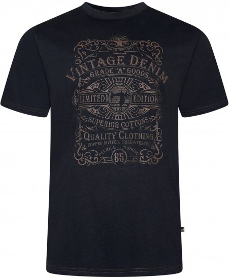Kam Jeans 5786 Vintage Denim Print Tee Black - Majice Kratkih Rukava - Muške Majice Kratkih Rukava Veliki Brojevi 