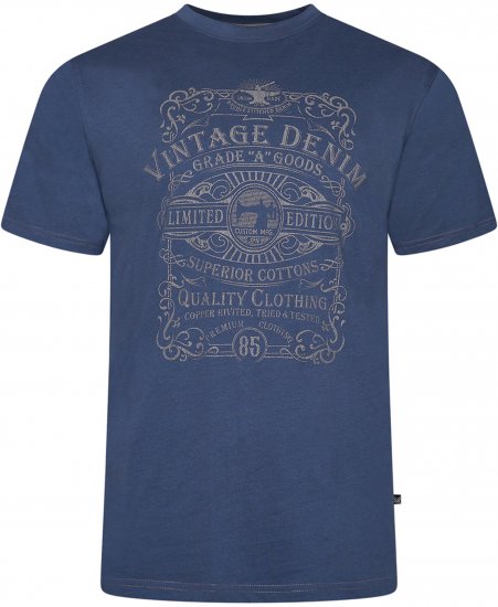 Kam Jeans 5786 Vintage Denim Print Tee Indigo - Majice Kratkih Rukava - Muške Majice Kratkih Rukava Veliki Brojevi 