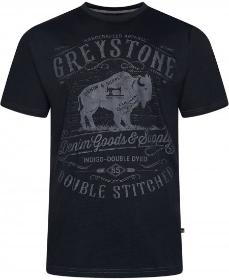 Kam Jeans 5790 Greystone Print Tee Black - Majice Kratkih Rukava - Muške Majice Kratkih Rukava Veliki Brojevi 