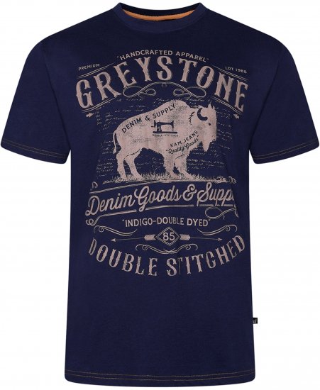 Kam Jeans 5790 Greystone Print Tee Navy - Majice Kratkih Rukava - Muške Majice Kratkih Rukava Veliki Brojevi 