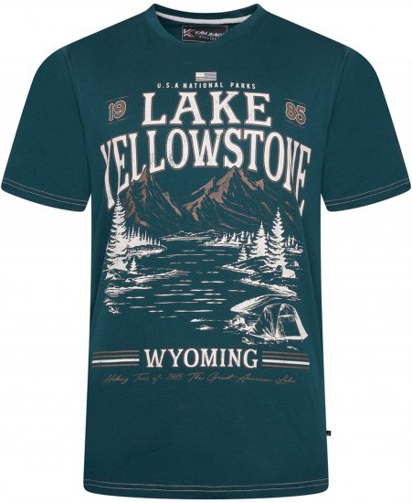 Kam Jeans 5792 Lake Yellowstone Print Tee Dark Sea - Majice Kratkih Rukava - Muške Majice Kratkih Rukava Veliki Brojevi 