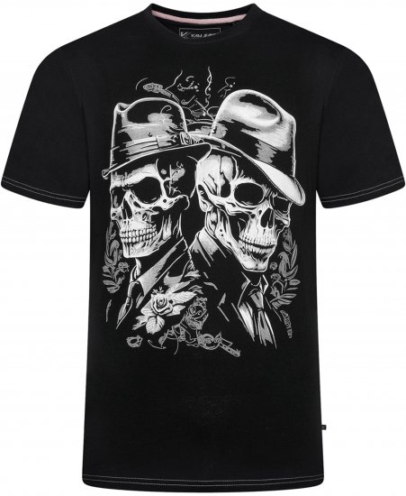 Kam Jeans 5796 Twin Gentleman Skull Print Tee Black - Majice Kratkih Rukava - Muške Majice Kratkih Rukava Veliki Brojevi 