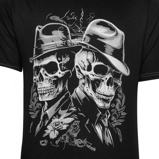 Kam Jeans 5796 Twin Gentleman Skull Print Tee Black - Majice Kratkih Rukava - Muške Majice Kratkih Rukava Veliki Brojevi 
