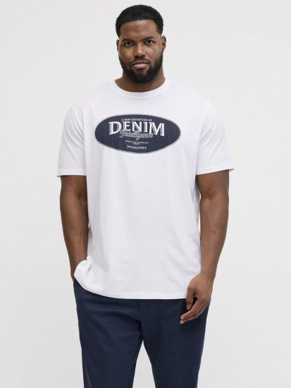 Jack & Jones Dover Denim O-Neck T-Shirt White - Majice Kratkih Rukava - Muške Majice Kratkih Rukava Veliki Brojevi 