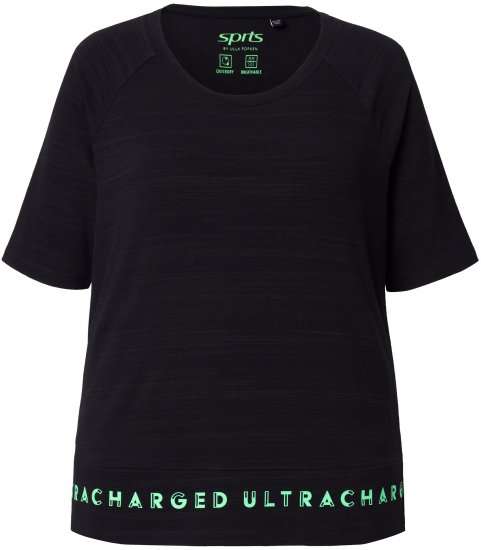Ulla Popken Classic Fit Half-Sleeve Crew Neck T-shirt With Hem Inscription Black - Tiskana majica za žene - 
