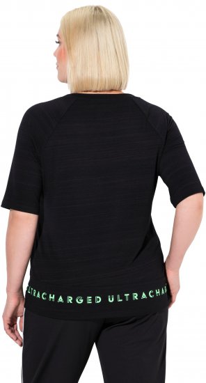 Ulla Popken Classic Fit Half-Sleeve Crew Neck T-shirt With Hem Inscription Black - Tiskana majica za žene - 