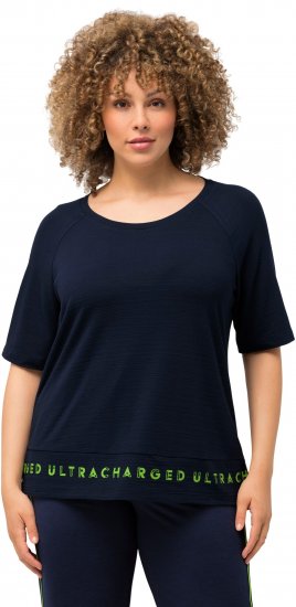Ulla Popken Classic Fit Half-Sleeve Crew Neck T-shirt With Hem Inscription Navy Blue - Tiskana majica za žene - 
