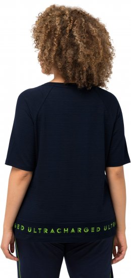 Ulla Popken Classic Fit Half-Sleeve Crew Neck T-shirt With Hem Inscription Navy Blue - Tiskana majica za žene - 