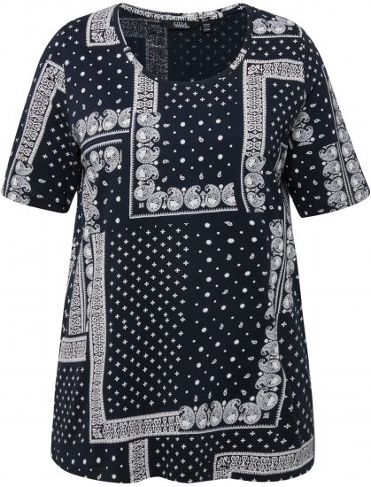 Ulla Popken Paisley A-Line Short Sleeve Tee Navy Blue - Tiskana majica za žene - 