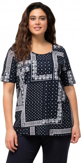 Ulla Popken Paisley A-Line Short Sleeve Tee Navy Blue - Tiskana majica za žene - 