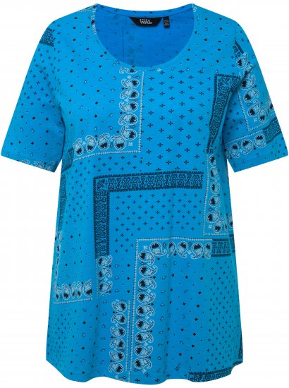 Ulla Popken Paisley A-Line Short Sleeve Tee Sapphire Blue - Tiskana majica za žene - 
