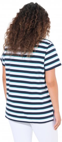 Ulla Popken Mix Stripe Short Sleeve Tee Deep Aqua - Tiskana majica za žene - 