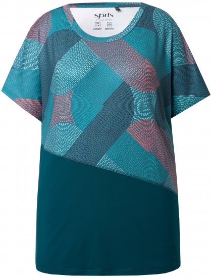 Ulla Popken Quick Drying Geometric Print Short Sleeve Tee Dark Petrol - Tiskana majica za žene - 