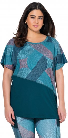 Ulla Popken Quick Drying Geometric Print Short Sleeve Tee Dark Petrol - Tiskana majica za žene - 
