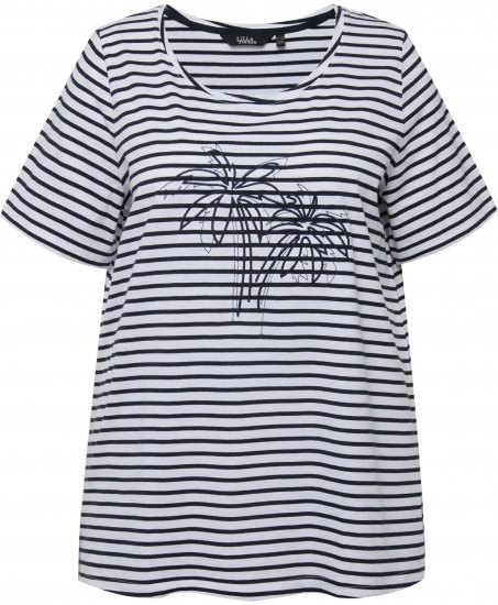Ulla Popken Palm Tree Embroidered Tee Navy Blue - Tiskana majica za žene - 