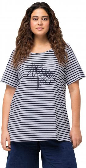 Ulla Popken Palm Tree Embroidered Tee Navy Blue - Tiskana majica za žene - 