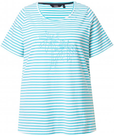 Ulla Popken Palm Tree Embroidered Tee Deep Aqua - Tiskana majica za žene - 