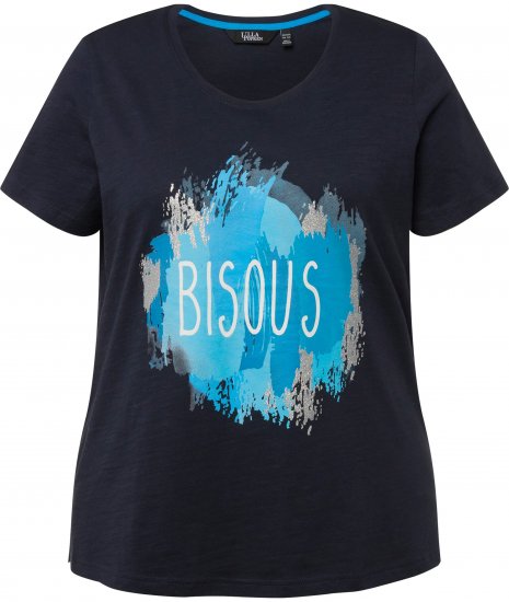 Ulla Popken BISOUS Short Sleeve Graphic Tee Navy Blue - Tiskana majica za žene - 