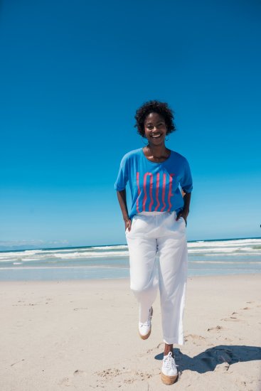 Ulla Popken LOVE Short Sleeve Graphic Tee Sapphire Blue - Tiskana majica za žene - 