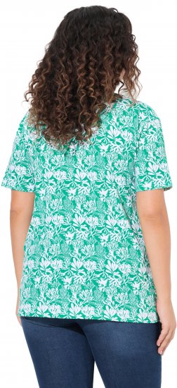 Ulla Popken Coral Reef Printed Short Sleeve V-Neck Tee Emerald - Tiskana majica za žene - 