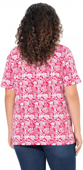 Ulla Popken Coral Reef Printed Short Sleeve V-Neck Tee Lychee - Tiskana majica za žene - 