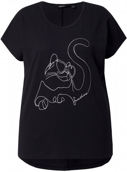 Ulla Popken Metallic Animal Cap Sleeve Graphic Tee Black - Tiskana majica za žene - 
