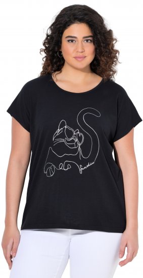 Ulla Popken Metallic Animal Cap Sleeve Graphic Tee Black - Tiskana majica za žene - 